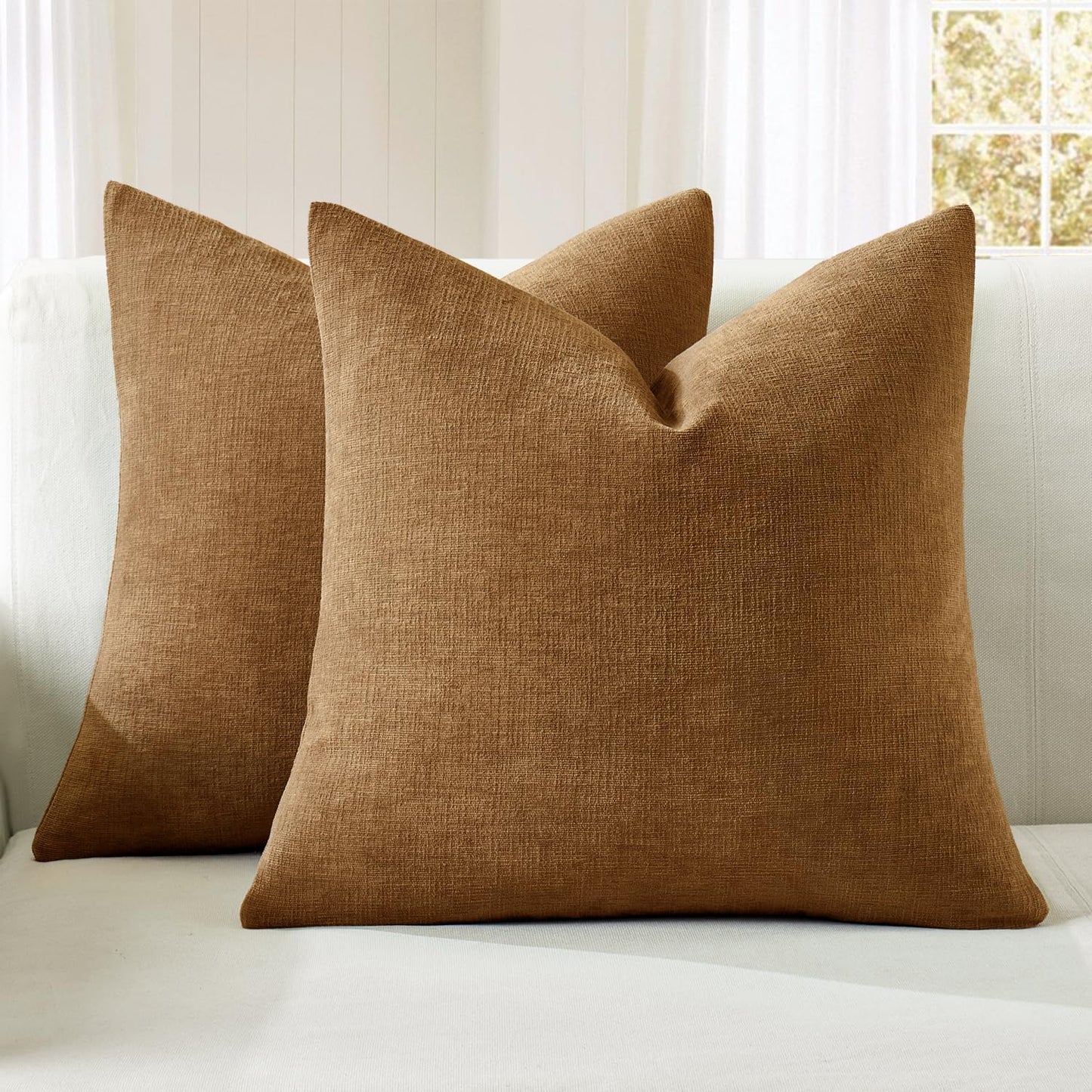 MIULEE Olive Green Couch Pillow Covers 18x18 Inch, Set of 2 Soft Chenille Decorative Square Throw Pillow Covers Farmhouse for Sofa Living Room Bed