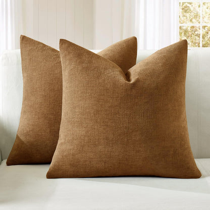 MIULEE Olive Green Couch Pillow Covers 18x18 Inch, Set of 2 Soft Chenille Decorative Square Throw Pillow Covers Farmhouse for Sofa Living Room Bed