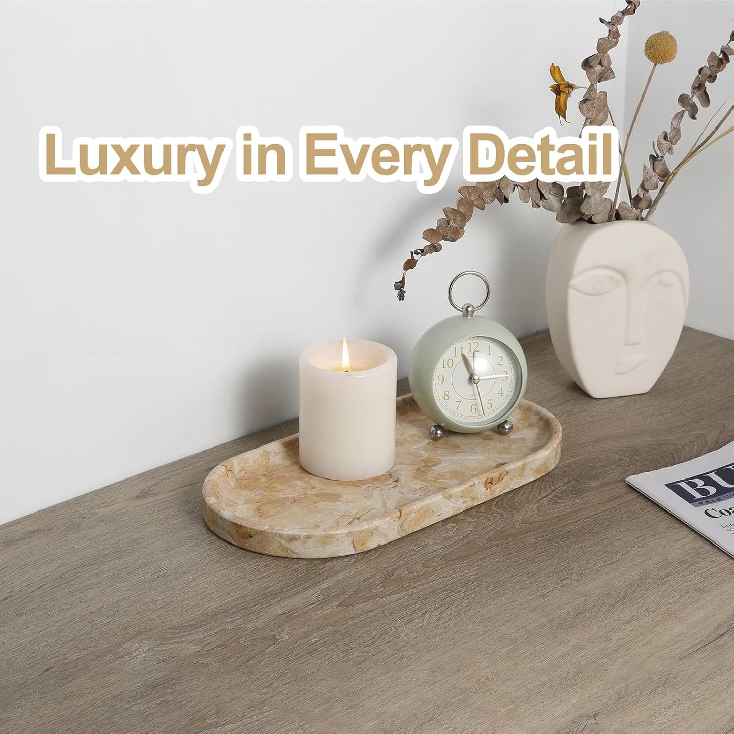 Koville Italian Travertine Tray, 12"x6" Vanity Decorative Marble Tray for Countertop, Catchall Tray for Perfume, Candles, Jewelry Dish Tray