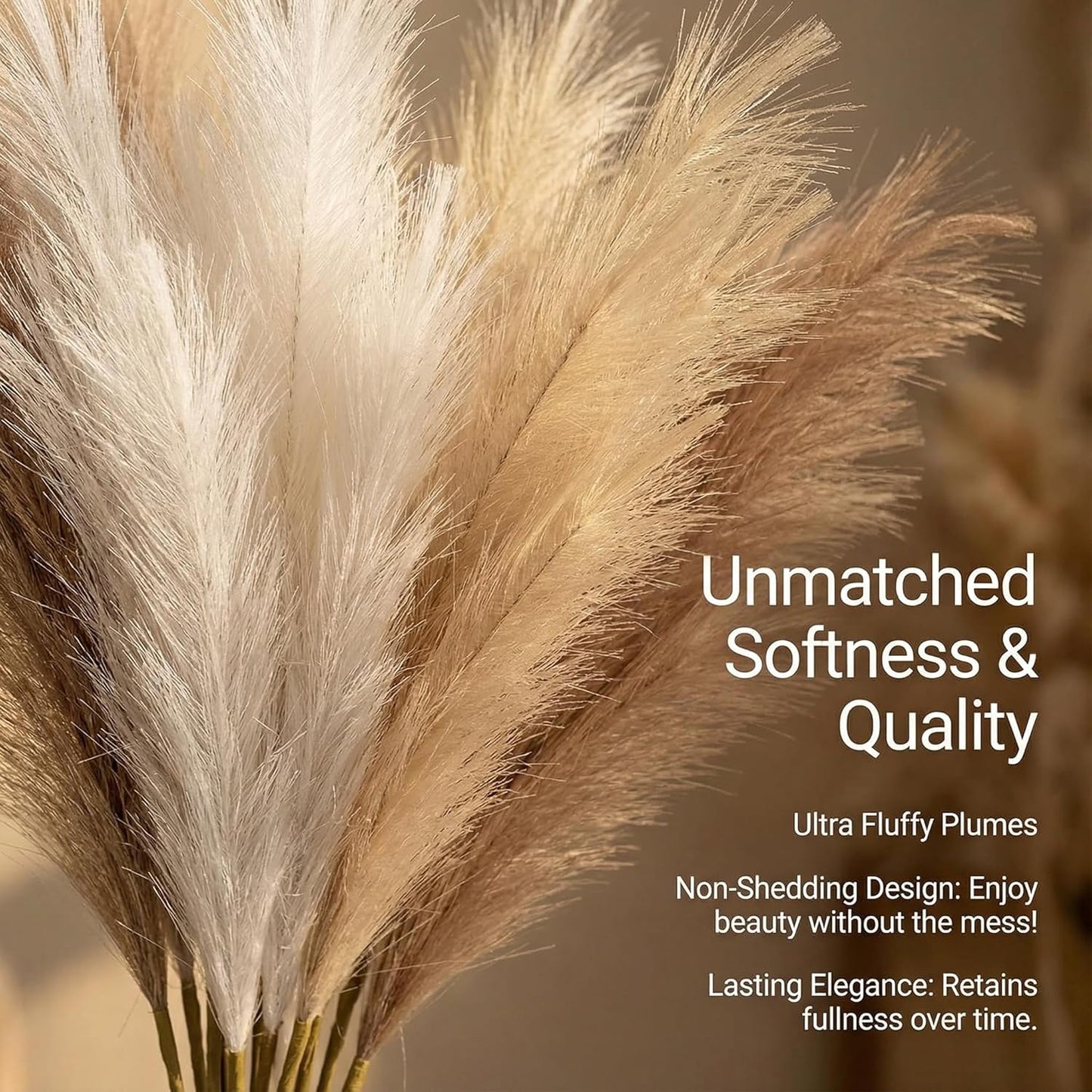 Pampas Grass Decor 21.7 Inch 30pcs, Faux Pampas Grass White Beige Brown Ultra Fluffy No Shedding for Boho Home Bedroom Wedding Vase Filler Dried Flower Arrangement