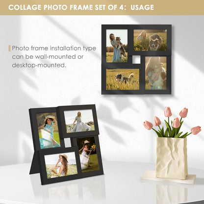 DUENPY 4x6 Collage Picture Frame Tempered Glass Front, Displays Four 4x6 Photo, Family Photo Collage Frame, Wall Decor Wall Hanging or Tabletop, Brown