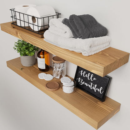 BAOBAB WORKSHOP Wood Floating Shelves for Wall Mounted, 16 inch Walnut Floating Shelf for Bathroom, Solid Wooden Wall Shelves for Kitchen Bedroom Farmhouse, Walnut Finish, 16 x 6.7, Set of 2