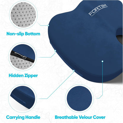 FORTEM Seat Cushion, Office Chair Cushion, Memory Foam Car Seat Cushions, Sciatica Coccyx Tailbone Pain Relief, Chair Cushions for Back Support, Sitting Pad for Gaming, Washable Cover, Non Slip