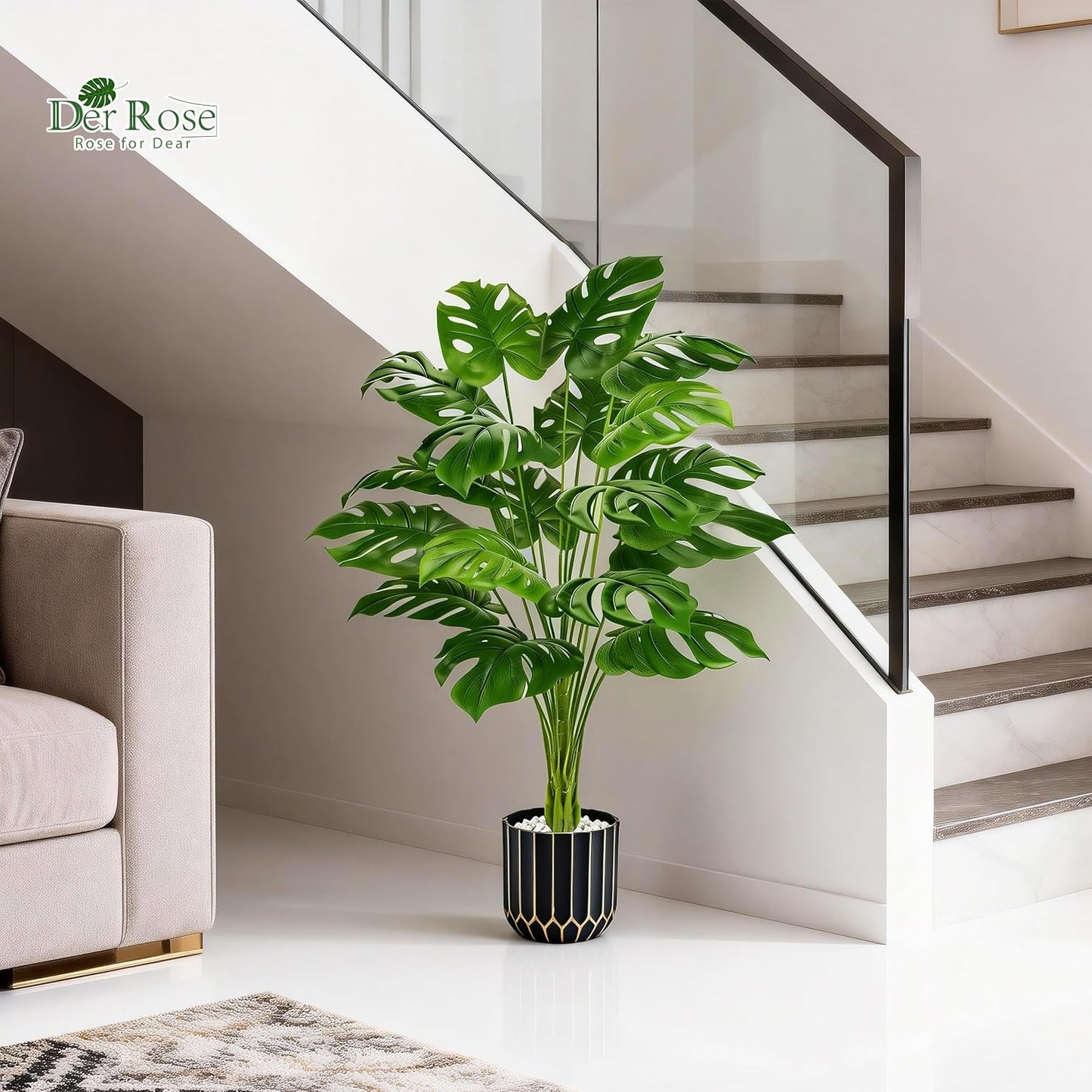Der Rose 44" Fake Palm Tree Artificial Tree Faux Plant for Indoor and Outdoor Home Office Living Room Porch and Balcony Decor