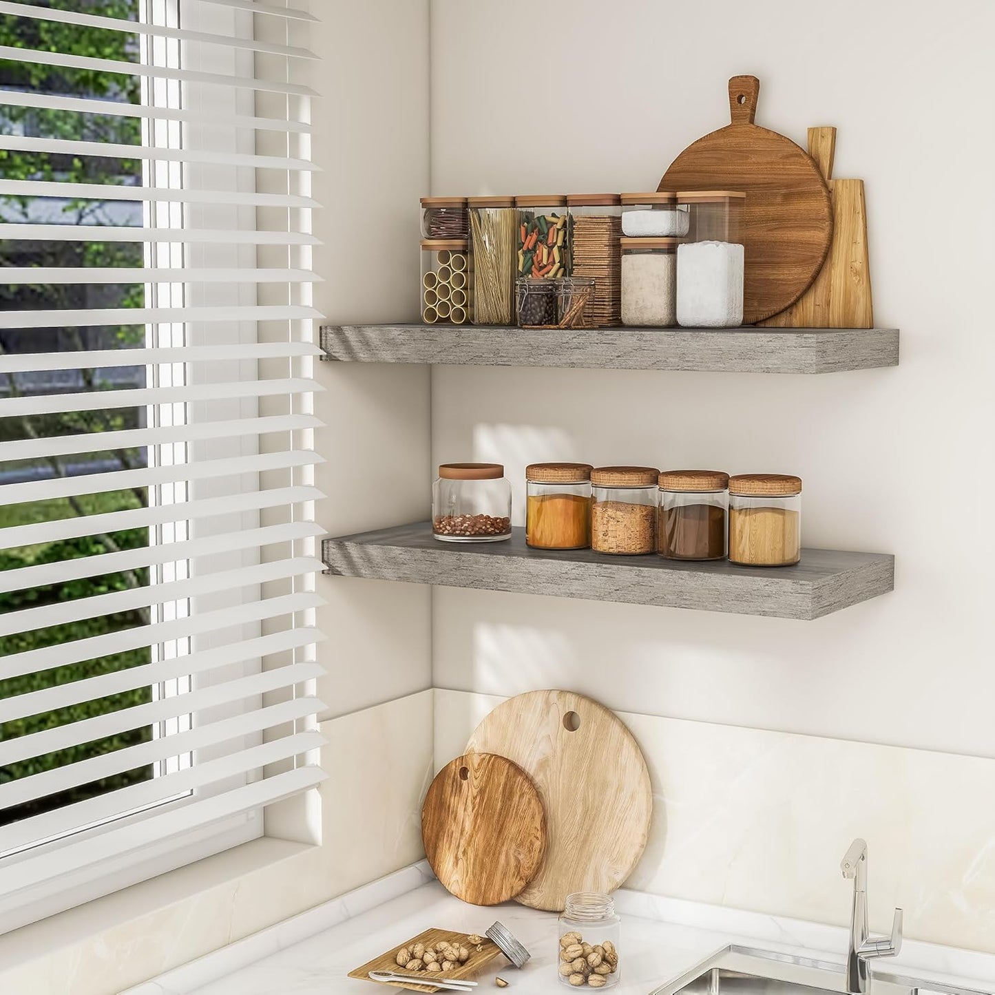 RICHFOCUS 72Inch Floating Shelves for Wall 2 Pack Shelves for Bedroom|Kitchen|Bathroom Wall Mounted Rustic Wood Floating Shelf with Invisible Brackets for Books|Storage|Decor, Rustic Brown
