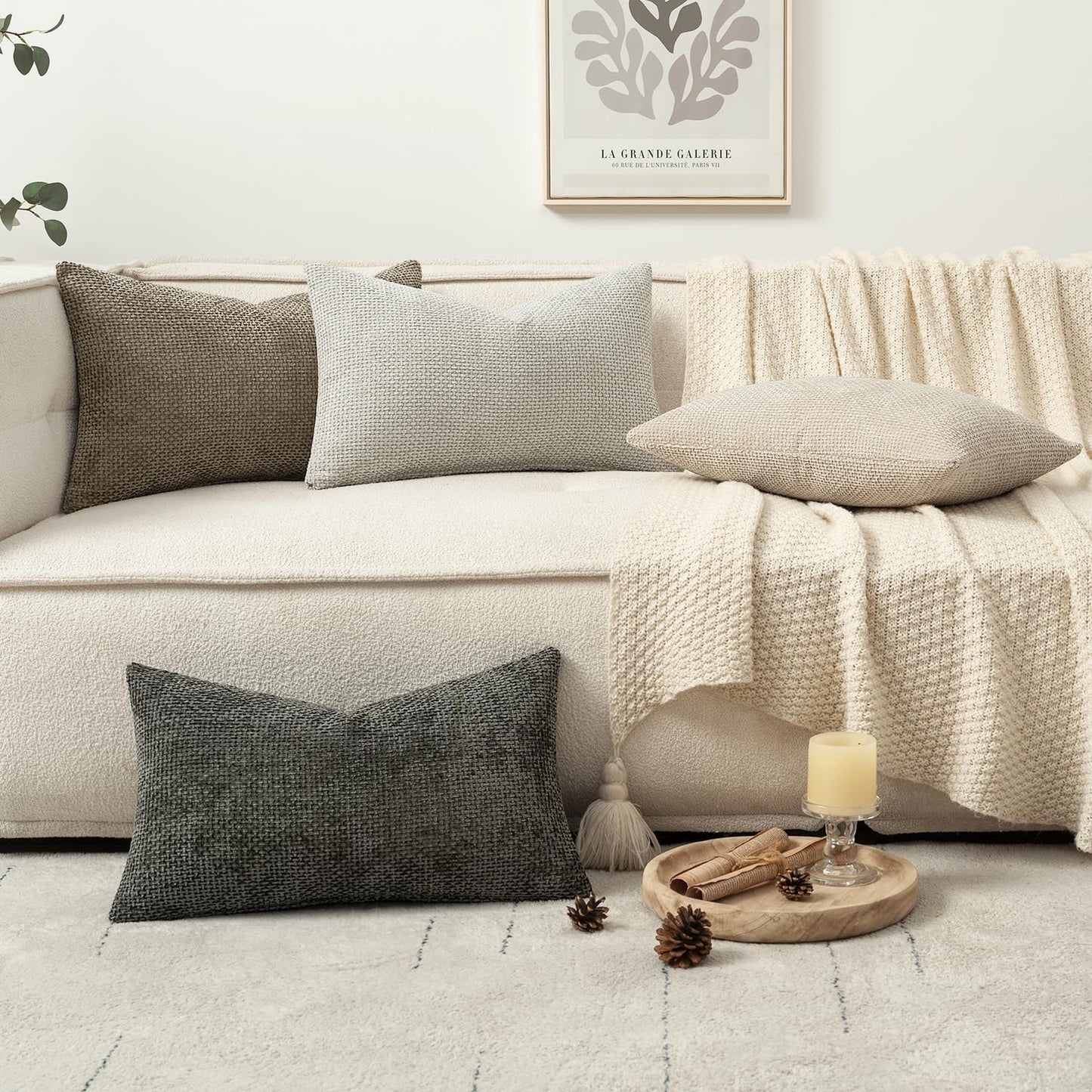 MIULEE Pack of 4 Couch Throw Pillow Covers 18x18 Inch Neutral Soft Decorative Chenille Pillow Covers Farmhouse Boho Cushion Covers for Mid Century Modern Spring Home Decor Sofa Bedroom Living Room