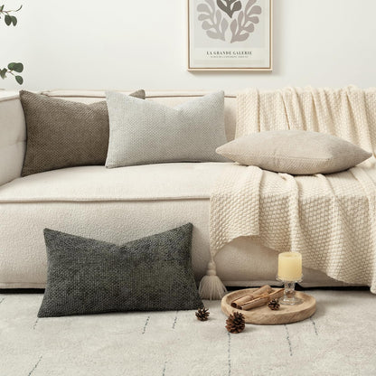 MIULEE Pack of 4 Couch Throw Pillow Covers 18x18 Inch Neutral Soft Decorative Chenille Pillow Covers Farmhouse Boho Cushion Covers for Mid Century Modern Spring Home Decor Sofa Bedroom Living Room