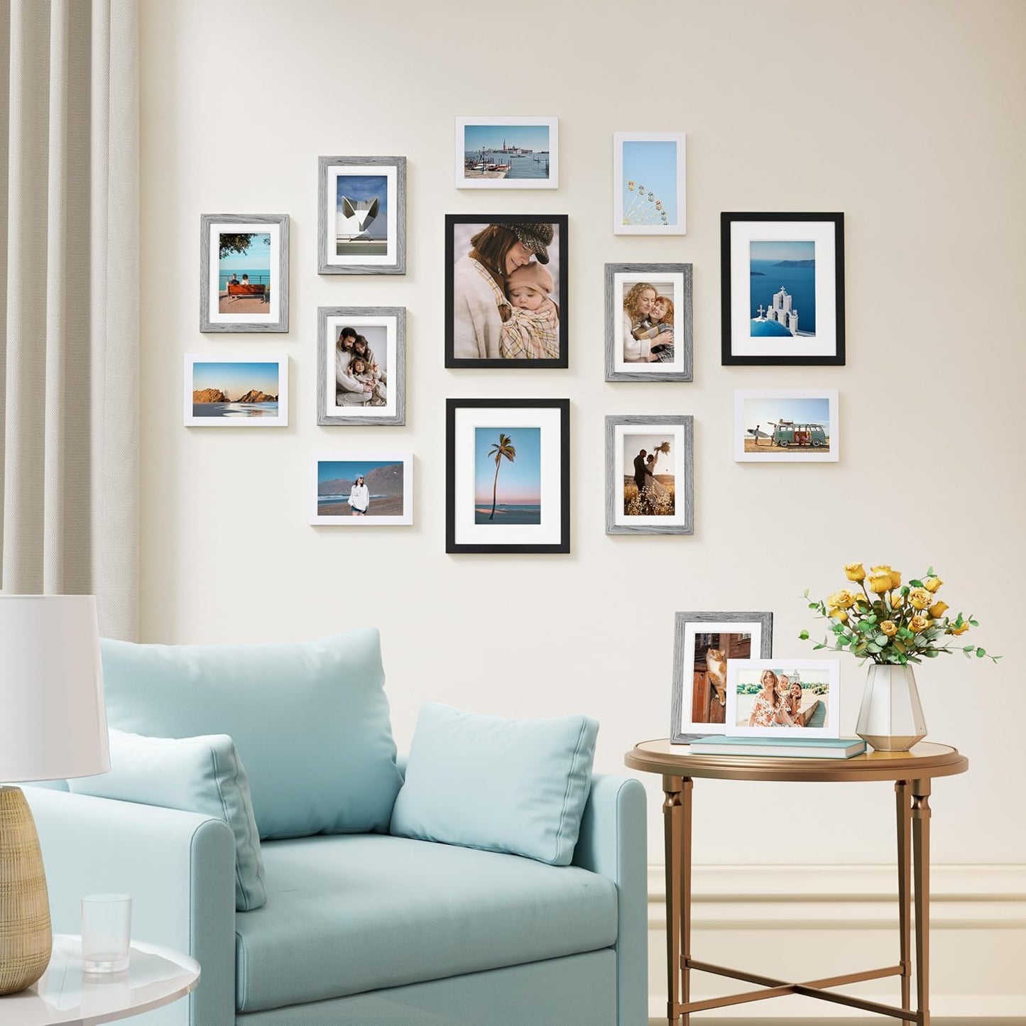 Vittanly 15 Pack Picture Frames Collage Wall Decor for Mounting or Tabletop Display, Gallery Frame Set for Family, Multi Sizes Including 3pcs 8x10, 6pcs 5x7, 6pcs 4x6, Black