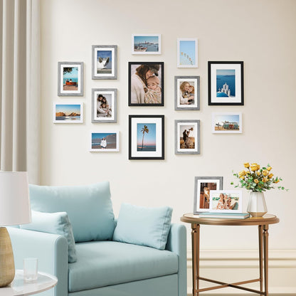 Vittanly 15 Pack Picture Frames Collage Wall Decor for Mounting or Tabletop Display, Gallery Frame Set for Family, Multi Sizes Including 3pcs 8x10, 6pcs 5x7, 6pcs 4x6, Black
