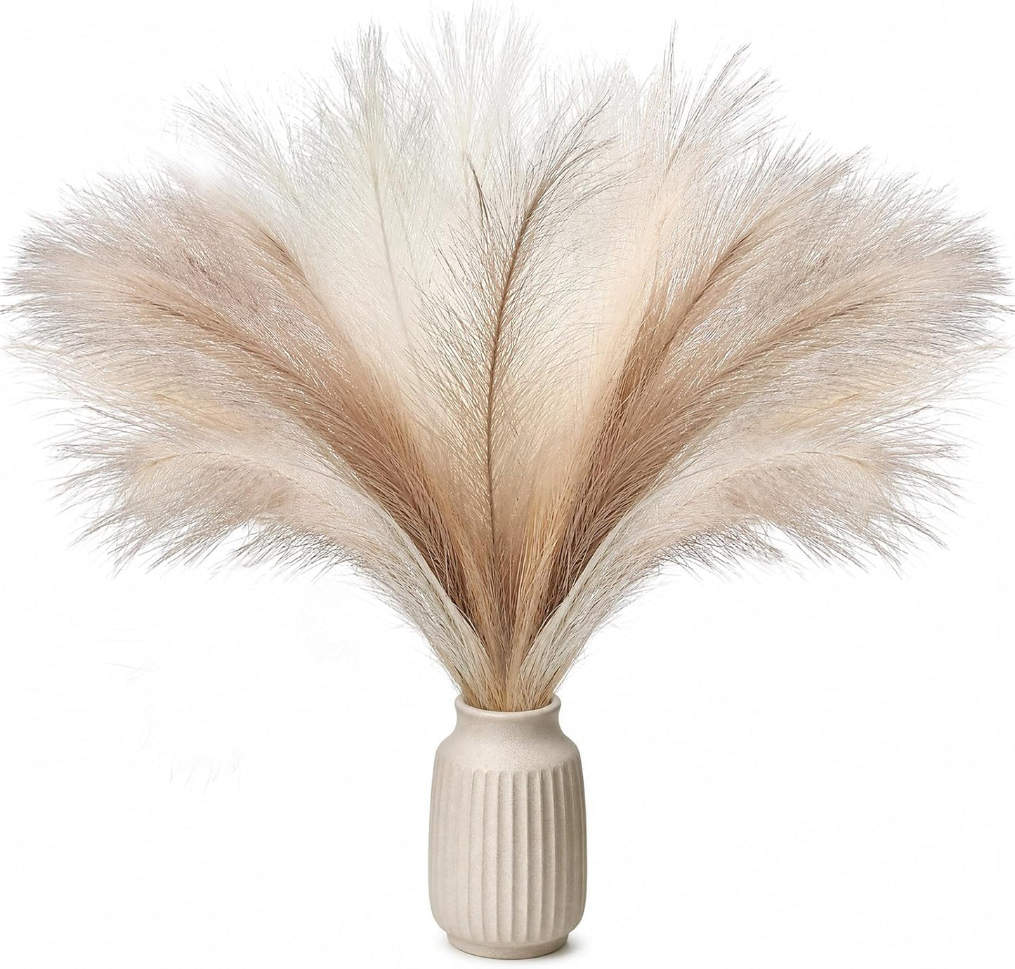 30pcs Pampas Grass Decor,21" Artificial Pompous Grass Bulk,Small Vase Filler Pompas Grass for Home Wedding Living Room Wall Party Decoration (Beige,Light Brown, 21 Inch 30 Pcs)