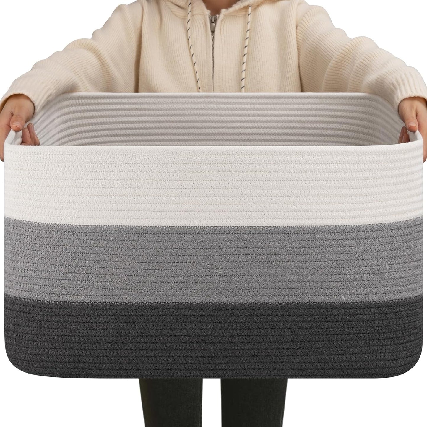 OIAHOMY Large Blanket Basket, 22”x17”x12” Rectangle Woven Baskets, Nursery Blanket Storage Living Room, Toy Storage With Handle, Large Baskets for Organizing-Gradient Yellow