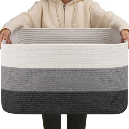 OIAHOMY Large Blanket Basket, 22”x17”x12” Rectangle Woven Baskets, Nursery Blanket Storage Living Room, Toy Storage With Handle, Large Baskets for Organizing-Gradient Yellow