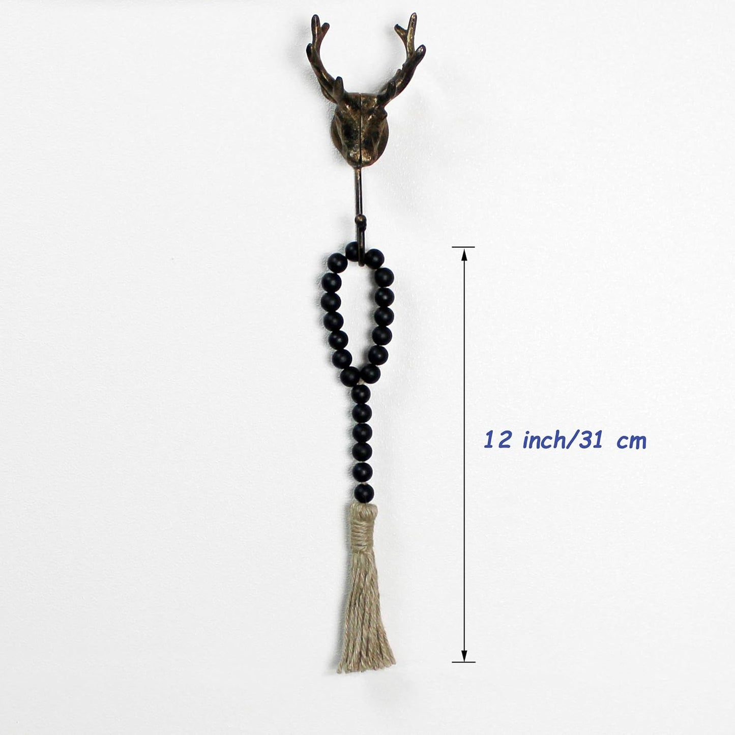 CVHOMEDECO. Wood Beads Garland with Tassels 3 PCS Farmhouse Rustic Wooden Prayer Bead String Wall Hanging Accent for Home Festival Decor. Natural