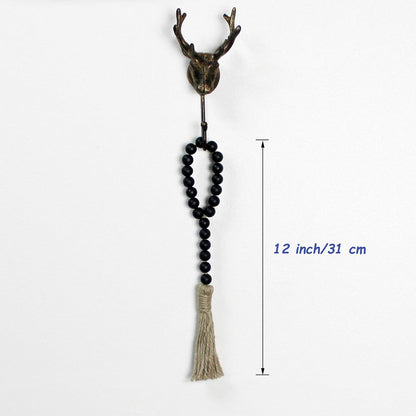 CVHOMEDECO. Wood Beads Garland with Tassels 3 PCS Farmhouse Rustic Wooden Prayer Bead String Wall Hanging Accent for Home Festival Decor. Natural