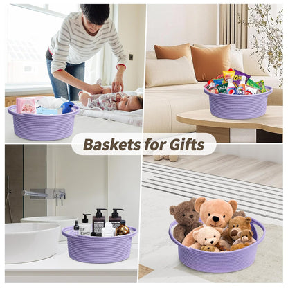 Pro Goleem Small Woven Basket with Gift Bags and Ribbons Durable Baskets for Mothers Day Gifts Empty Small Rope Basket for Storage 12"X 8" X 5" Baby Toy Baskets with Handles, White