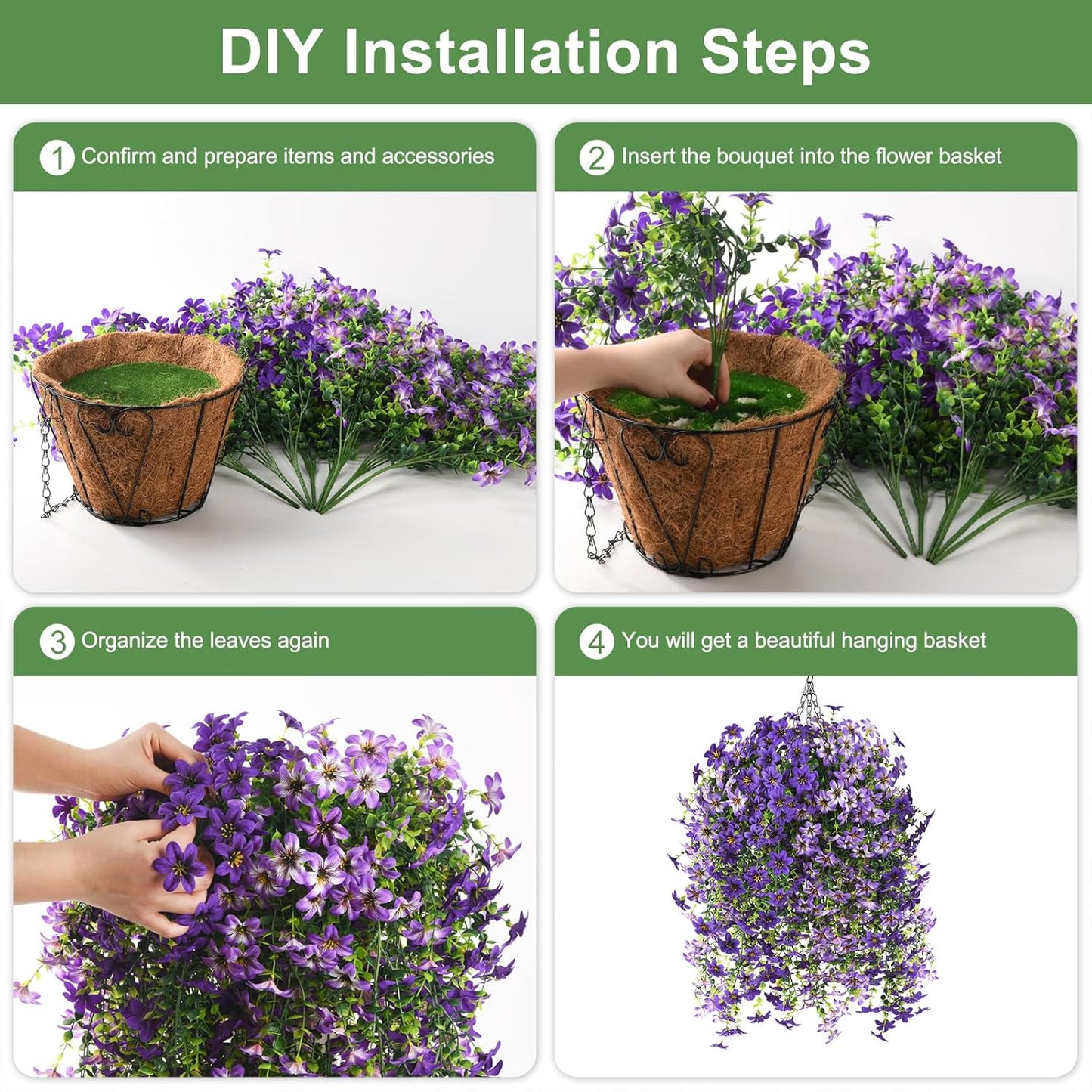INQCMY Artificial Fake Hanging Plants Flowers Basket for Spring Summer Outdoor Outside Porch Decoration,UV Resistant Faux Silk Violet in Planter for Home Patio Balcony Garden Yard Decor(Red)