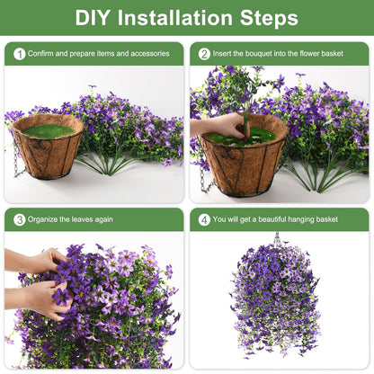 INQCMY Artificial Fake Hanging Plants Flowers Basket for Spring Summer Outdoor Outside Porch Decoration,UV Resistant Faux Silk Violet in Planter for Home Patio Balcony Garden Yard Decor(Red)