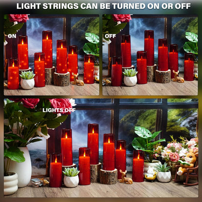 Nimiko Flickering Flameless LED Candles, 9 Pcs with Embedded Star String, Acrylic LED Pillar Candles with Remote, Suitable for Home Decoration (White)