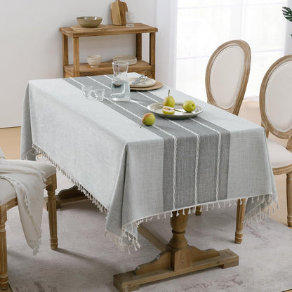 Softalker Outdoor Tablecloth Rectangle, Waterproof Linen Cotton Farmhouse Table Cloths with Tassel, Heavy Weight Wrinkle Free Boho Table Cover for Picnic Camping Dining - 55 x 70 Inch, Coffee Lines