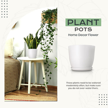 Utopia Home Plant Pots Indoor with Drainage Holes – Set of 5 White Plastic Flower Pots (7/6.6/6/5.3/4.8 Inch) – Modern Planters for Indoor Plants, Room & Office Décor, Great Stocking Stuffers
