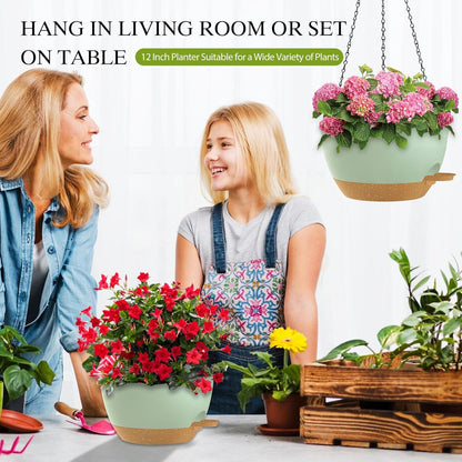 12 Inch Hanging Baskets 2 PC with Chains, Self-Watering Hanging Planters for Indoor Outdoor Plants, Plastic Hanging Flower Pots,Black