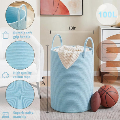 Artfeel Laundry Basket,Woven Cotton Rope Laundry Hamper,60L for Decor Storage of Dirty Clothes,Toys and Blankets in Bathroom,Baby Room and Living Room