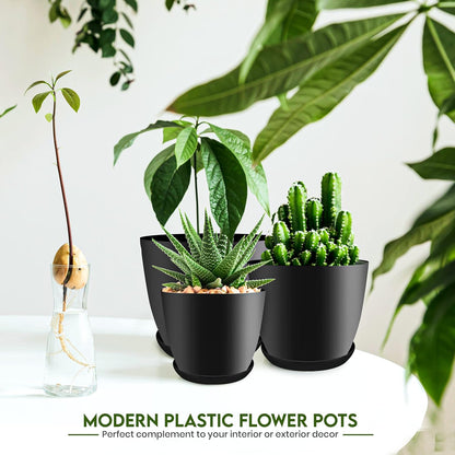 Utopia Home Plant Pots Indoor with Drainage Holes – Set of 5 White Plastic Flower Pots (7/6.6/6/5.3/4.8 Inch) – Modern Planters for Indoor Plants, Room & Office Décor, Great Stocking Stuffers