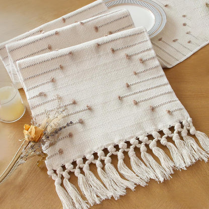 FEXIA Boho Table Runner for Thanksgiving Fall Christmas Home Decor with Tassels 72 Inches Long Pottery barn Furniture Farmhouse Rustic Macrame Burlap Table Decoration for Living Room (12x72 Inches)