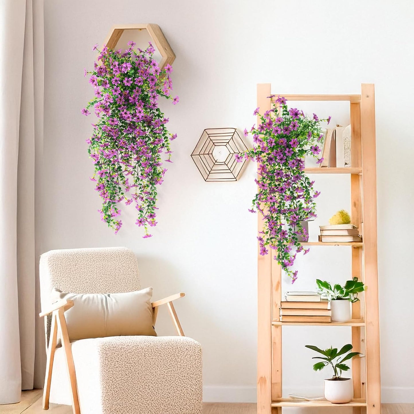 INQCMY Artificial Fake Hanging Flowers Plants for Outdoor Summer Decoration,2 PCS Faux Silk Daisy with Eucalyptus Leaves,UV Resistant Look Real for Outside Home Planter Porch Patio Balcony Yard Decor