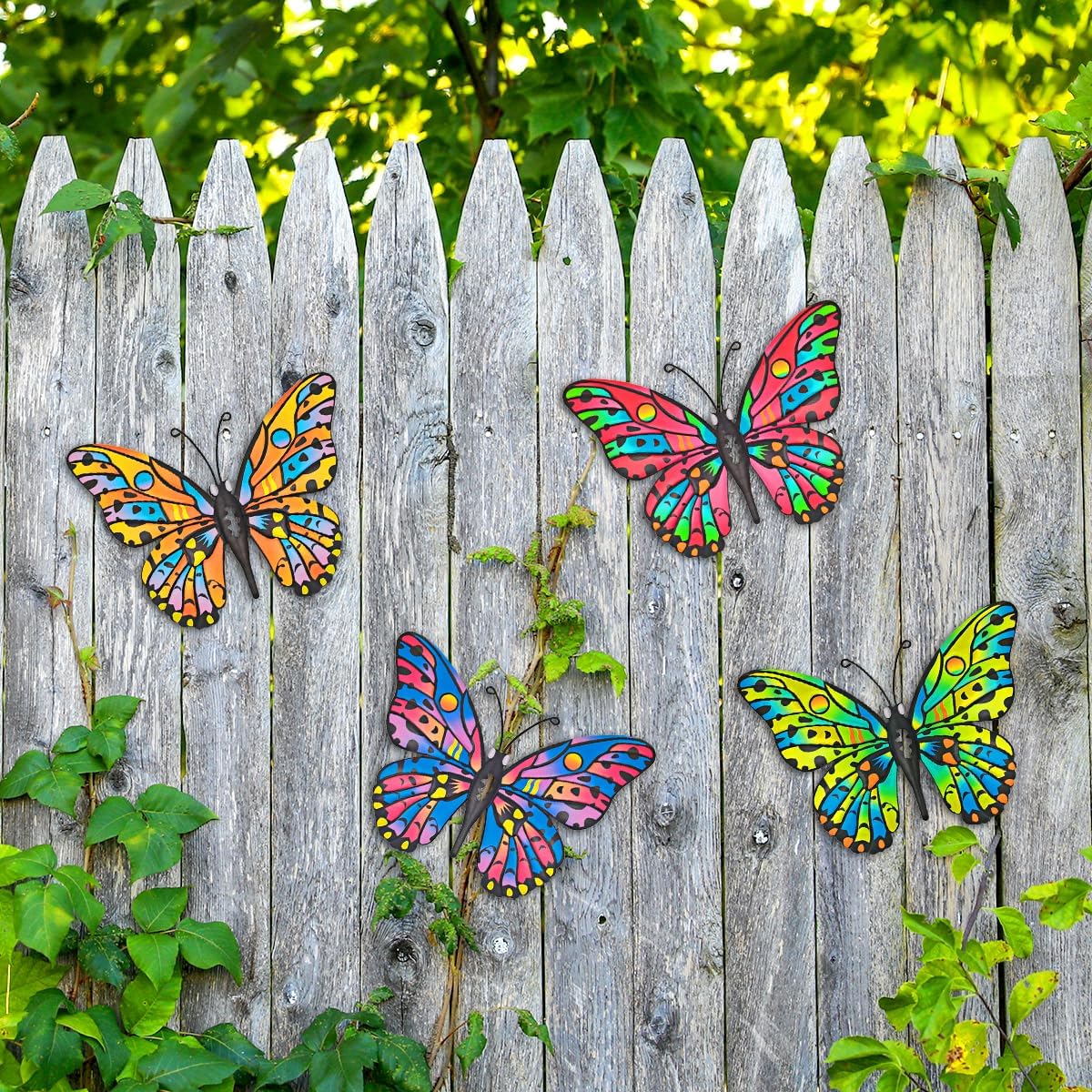 Metal Butterfly Wall Decor - 9.6" Outdoor Fence Wall Art Decor, Hanging Decoration for Garden Yard Living Room Bedroom Patio Balcony(4 Pack)