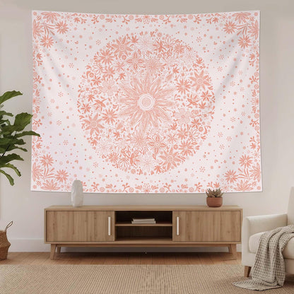Neasow Bohemian Tapestry Wall Hanging, Beige White Floral Tapestry with Dotted Daisy Medallion Print Bedroom Boho Hippie Home Decor, 36×48 inches