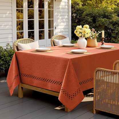 MIULEE Beige Rectangle Linen Polyester Tablecloth with Decorative Cutouts Spring Waterproof Stain Resistant & Shrink-Proof Table Cloth 52x70 inch Farmhouse Style for Dining Wedding and Outdoor