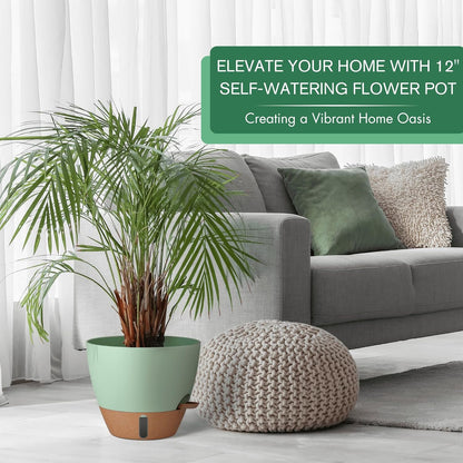 montresor 12/10/8 Inch Self Watering Pots for Indoor Plants Plastic Large Plant Pots for Outdoor Plants, Water Level Window & Spacious Reservoir Flower Pots Decorative Planter with Drainage and Tray