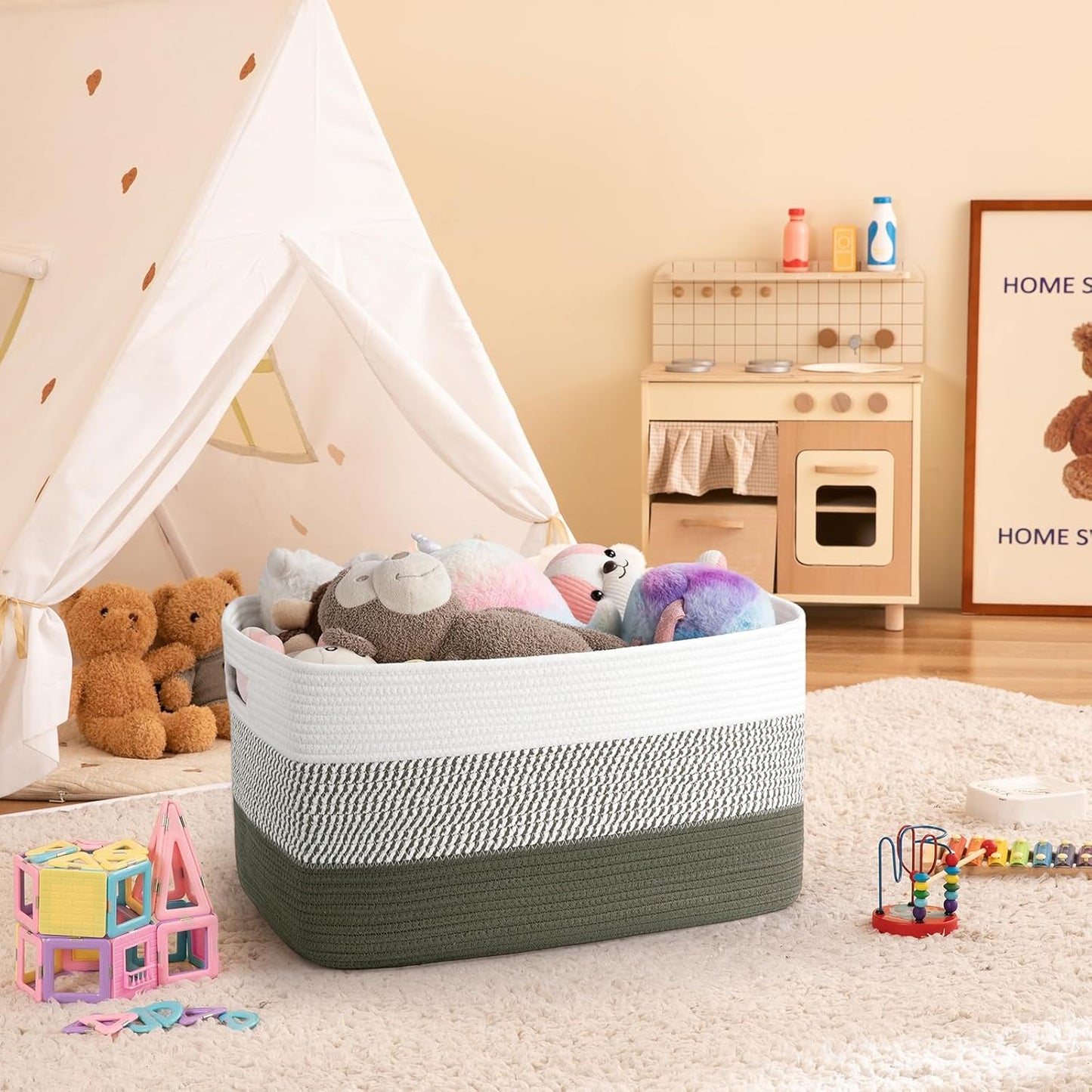 OIAHOMY Large Blanket Basket, 22”x17”x12” Rectangle Woven Baskets, Nursery Blanket Storage Living Room, Toy Storage With Handle, Large Baskets for Organizing-Gradient Yellow
