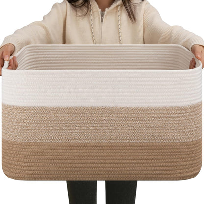 OIAHOMY Large Blanket Basket, 22”x17”x12” Rectangle Woven Baskets, Nursery Blanket Storage Living Room, Toy Storage With Handle, Large Baskets for Organizing-Gradient Yellow