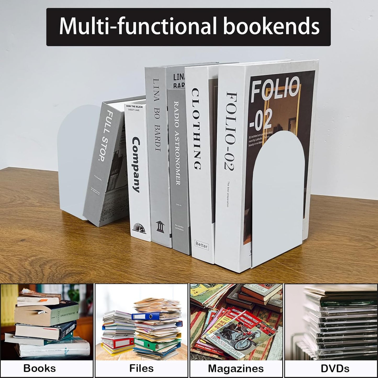 MerryNine Metal Book Ends, 2 Pack Black Bookends for Shelves, Book Holder for Heavy Books, Book End for Kids Books, Decoration Bookend for Home Office