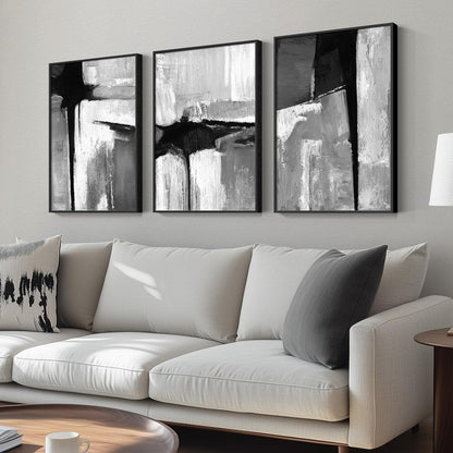 Large Framed Black and White Abstract Wall Art for Living Room, 3 Piece Big Modern Canvas Prints Paintings Artwork for Walls, Minimalist Abstract Art Pictures for Hallway, Office Wall Decor 24x36 In