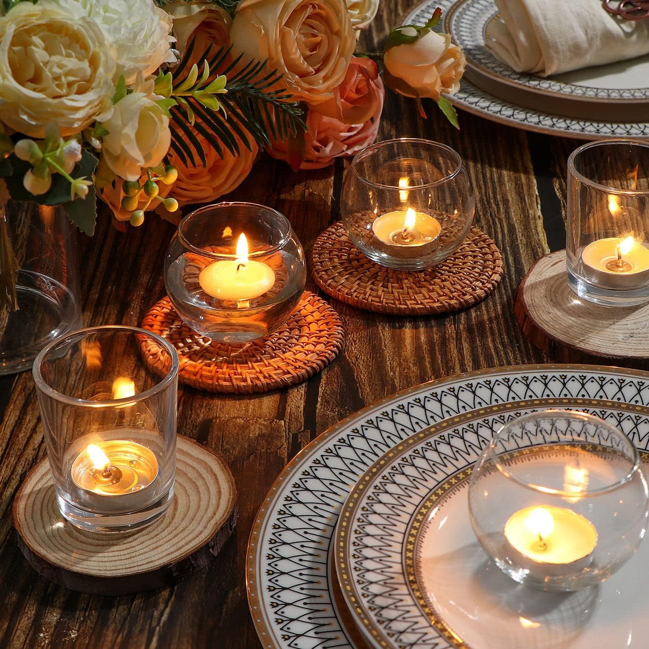 DEVI 24pcs Assorted Gold Votive Candle Holders, Mercury Glass Candle Holder, Diwali Decorations, Gold Wedding Centerpieces for Tables, Bridal Shower Party Table Decorations