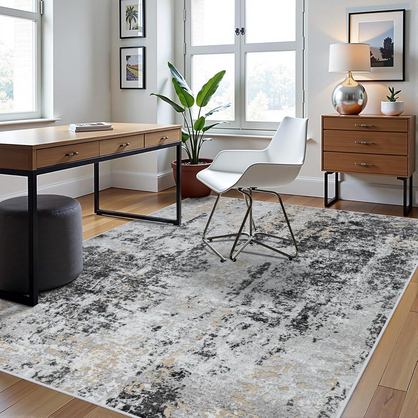 8x10 Area Rugs for Living Room Rug Washable: Abstract Large Rug for Dining Room Bedroom Carpet Non Slip 8 by 10 Indoor Modern Nursery Home Office Blue Grey