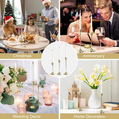 Candlestick Holders 4 Sets(12 Pcs), Brass Gold Candle Holders with Anti-Slip Pad, Metal Taper Candle Holder, Candle Holder for Wedding Fireplace Mantel Housewarming Gift