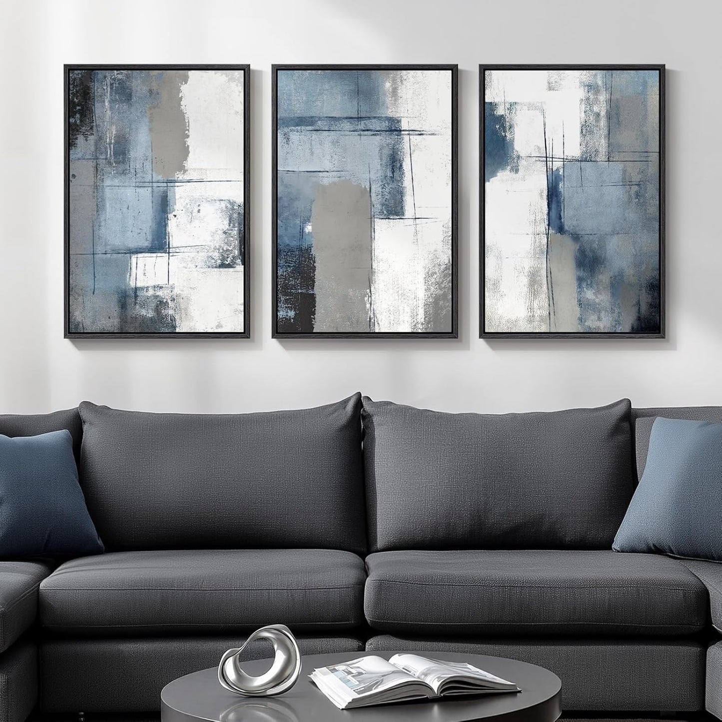 Large Framed Abstract Nature Landscape Wall Art for Living Room, Set of 3 Modern Canvas Prints Paintings Artwork for Walls, Green Lake Pictures for Hallway, Dining Room, Office Wall Decor 24x36 Inch
