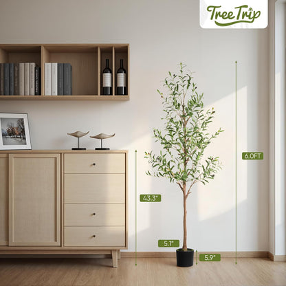 Olive Tree Artificial Indoor, 7 FT Faux Olive Trees with Planter, Fake Tall Plants with Natural Trunk and Lifelike Fruits for Home Office Decor(1, 7FT)