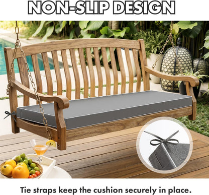 MIULEE Black Outdoor Bench Cushion 48x18x3 Inch Waterproof 3-Year Color Fastness Patio Furniture Cushions for Porch Swing, Garden Bench Sofa Couch with Adjustable Ties No Slip Design