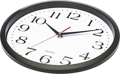 Bernhard Products Black Wall Clock Silent Non Ticking 10 Inch Quality Quartz Battery Operated Round Easy to Read Home/Office/Kitchen/Classroom/School Clock Sweep Movement