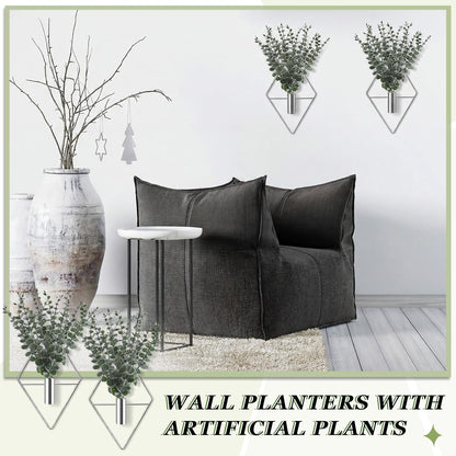 Jexine 4 Pcs Hanging Planters with Artificial Eucalyptus Metal Hanging Vase Indoor Plants Holder Modern Geometric Boho Bathroom Wall Decor for Living Room Home Office(Black)
