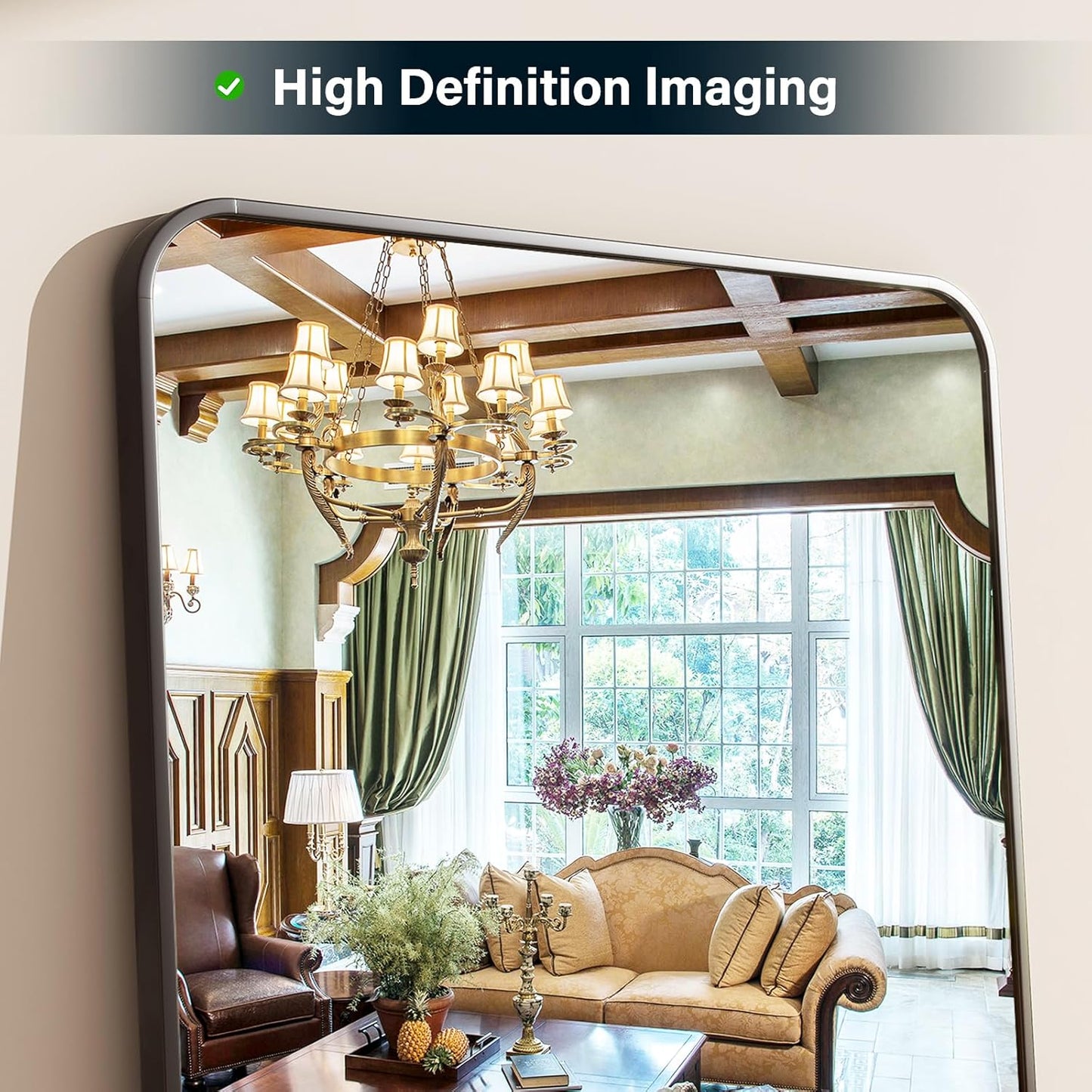 XRAMFY 56"x21" Floor Full Length Mirror Standing Full Body Rounded Corner Rectangle Mirrors with Stand Hanging Wall Mounted Leaning Bedroom Living Room Bedroom Cloakroom,Gold