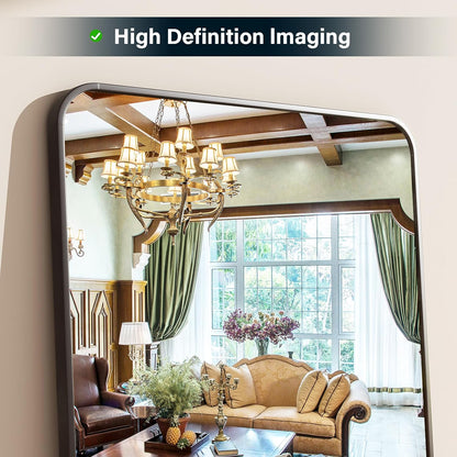 XRAMFY 56"x21" Floor Full Length Mirror Standing Full Body Rounded Corner Rectangle Mirrors with Stand Hanging Wall Mounted Leaning Bedroom Living Room Bedroom Cloakroom,Gold
