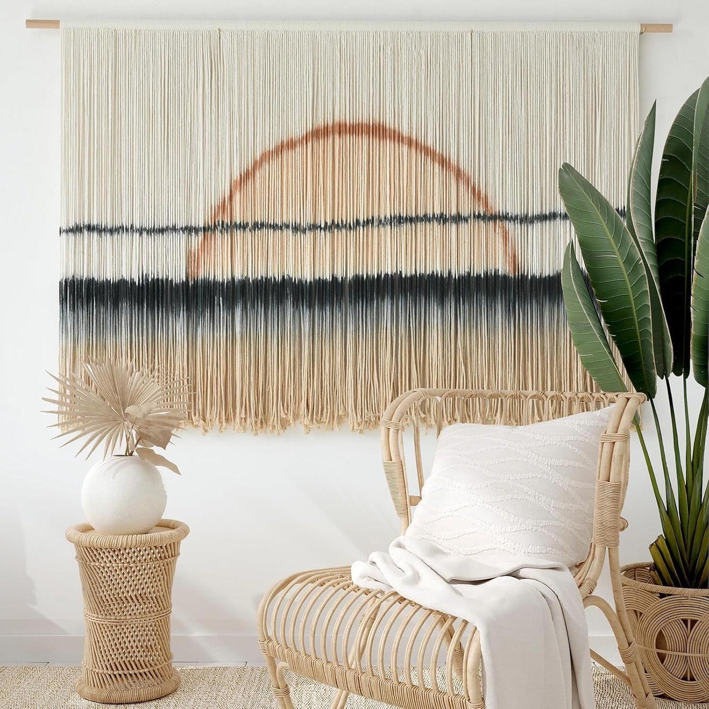 Jakalin Macrame Wall Hanging Dip Dyed Fiber Macrame Wall Decor Boho Cord Living Room Wall Art 57" Wx43 L