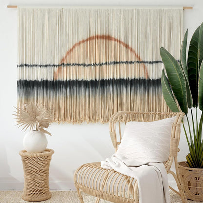 Jakalin Macrame Wall Hanging Dip Dyed Fiber Macrame Wall Decor Boho Cord Living Room Wall Art 57" Wx43 L
