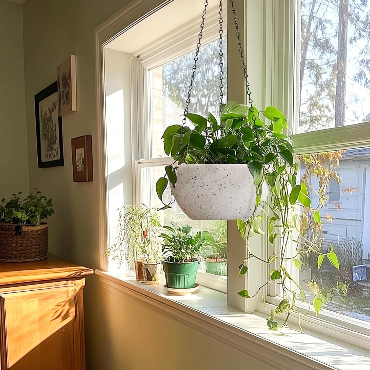T4U Hanging Planters for Indoor Plants, 10 Inch Hanging Planter Outdoor 2 Pack, Hanging Basket with Drainage Holes, Hanging Plant Holder Indoor, Flower Pots, Plant Pots for Garden, Grey